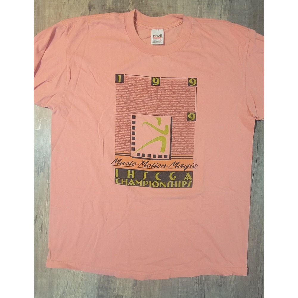 Vintage 1999 IHSCGA Championships T Shirt Anvil Pink XL Music Motion Magic 90s
